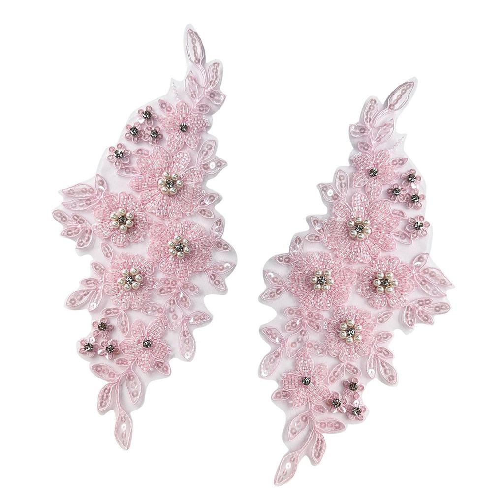 Flower Embroidered Lace Applique Beads Rhinestones Applique Sew On Patches Applique for Wedding Gown Evening Dress