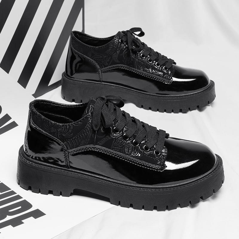 Autumn British business dress casual leather shoes black groom wedding heightening big head trendy shoes