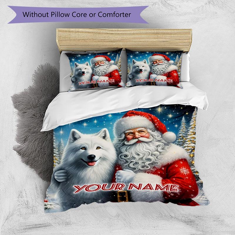 3PC Custom Name Santa's Winter Journey Bedding Set Printed Bedding Set Duvet Cover Closure Includes 1 Duvet Cover & 2 Pillowcases for All Seasons Bedr