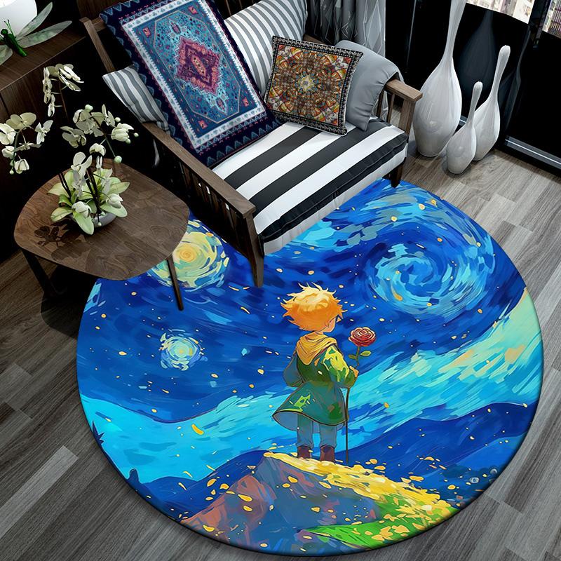 The Little Prince2 Round Area Rug,Carpet Rug for Living Room Bedroom Sofa Playroom Decor,Non-slip Floor Mat