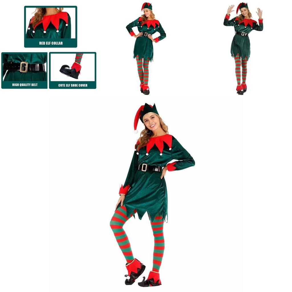 Christmas Fancy Dress Party Role Play Soft Velvet Women's Elf Costume