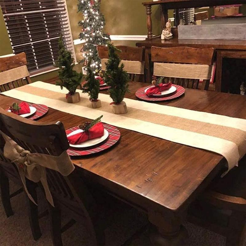 Vintage Jute Tablecloth Wedding Party Decoration Rustic Style Colour Blocking Tablecloth