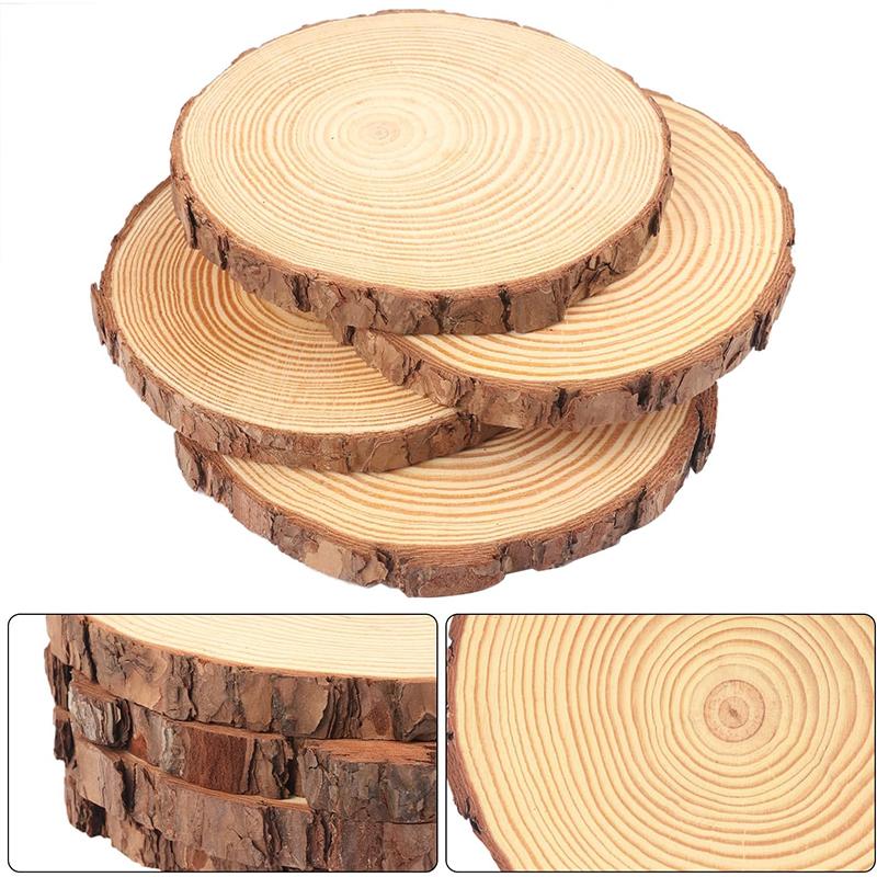 3-12cm Thick Natural Pine Round Unfinished Wood Slices Circles with Tree Bark Log Discs DIY Crafts Rustic Wedding Party Painting