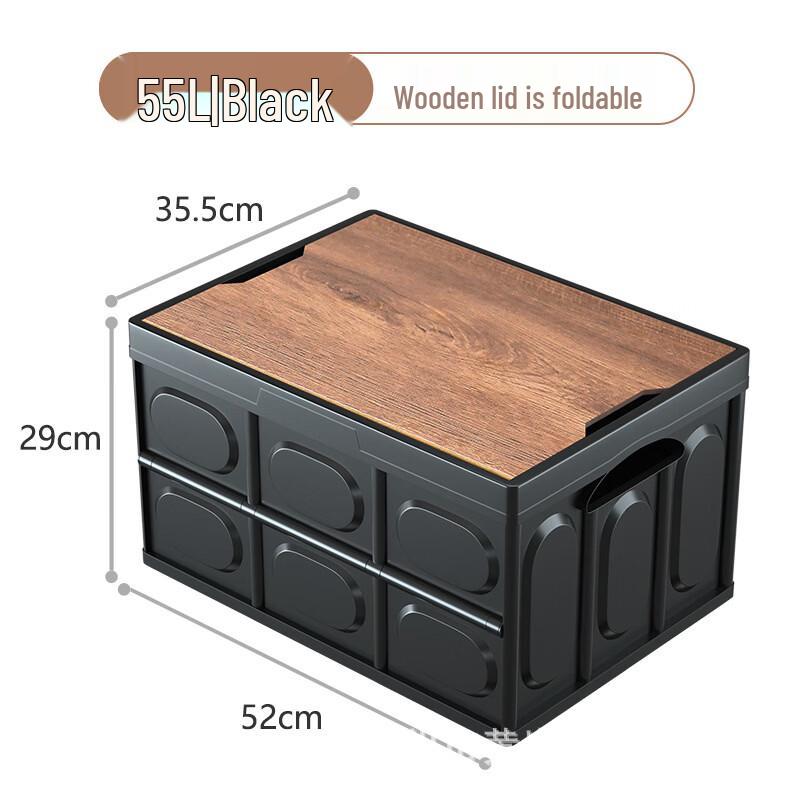 Foldable Camping & Home Storage Box with Wooden Lid
