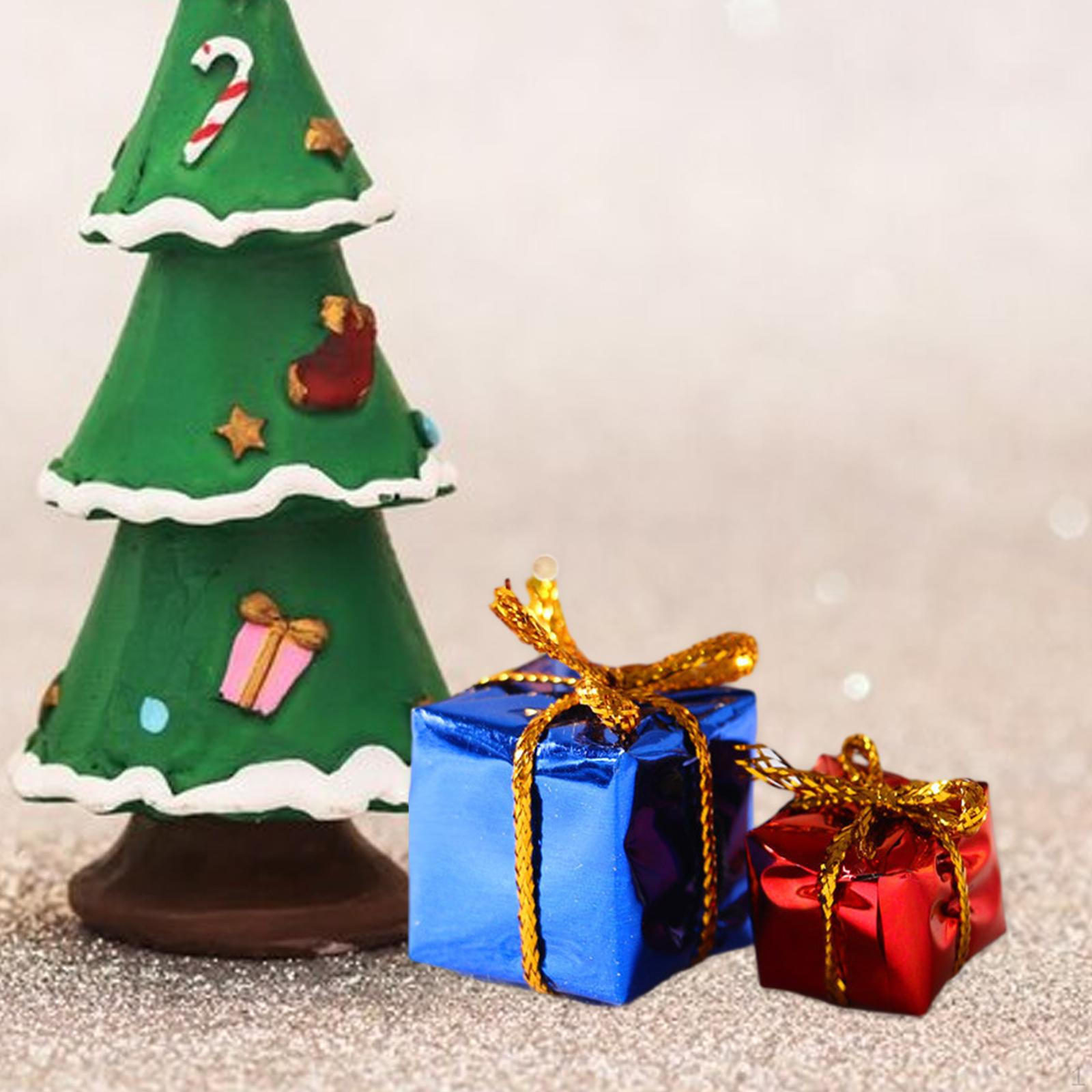 2 Mini Dollhouse Ornaments Boxes, Christmas Tree Hanging Decorations, Party Favors Blue Red