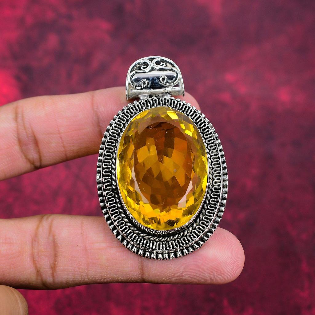 Citrin Schmuck, 925 Sterling Silber Edelstein Schmuck, handgefertigter Anhänger, zum Gedenken