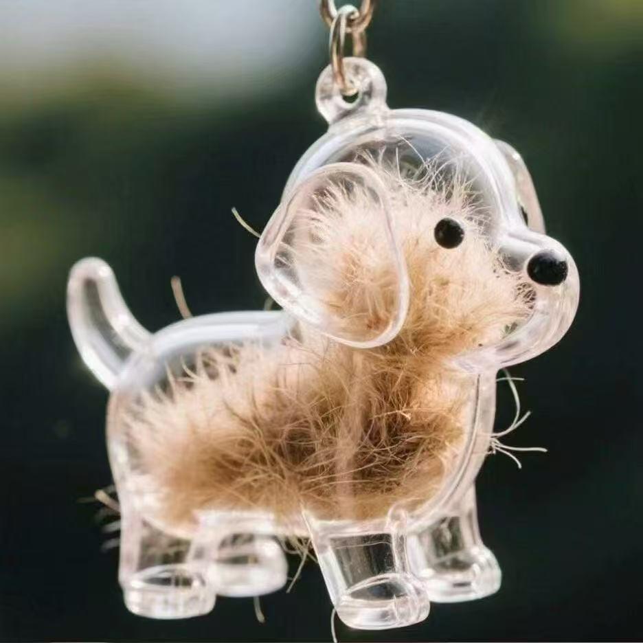 Cute Cat & Dog Fur Keychain Pendant - Creative Transparent Souvenir Gift