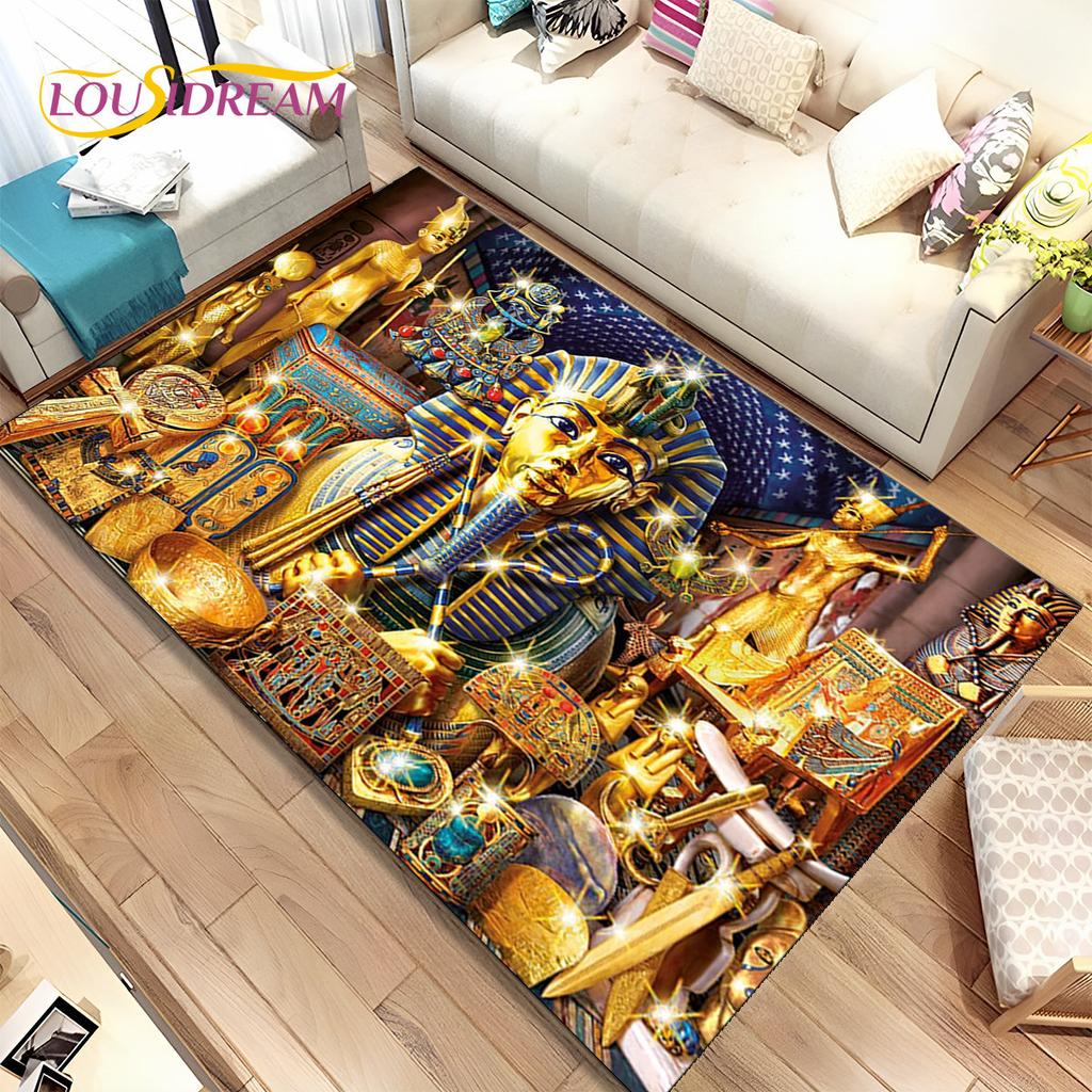 Egyptian Mythology Pharaoh Hieroglyphics Area Rug,Carpet for Home Living Room Bedroom Sofa Doormat Decor,kids Non-slip Floor Mat