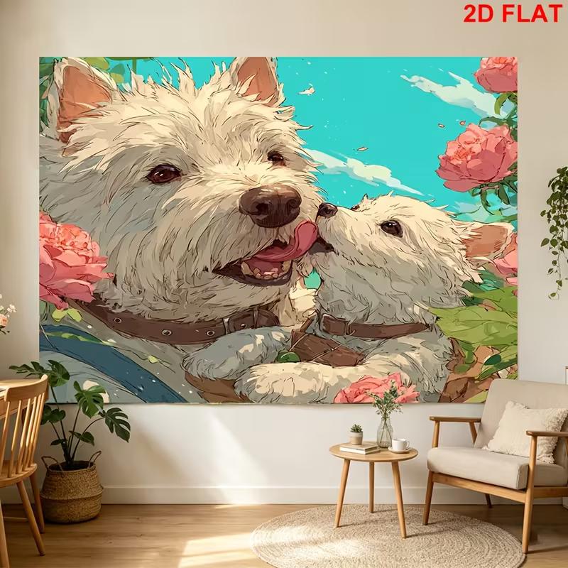 2D Flat Printing Westie Dogs Backdrop with Flowers and Sky