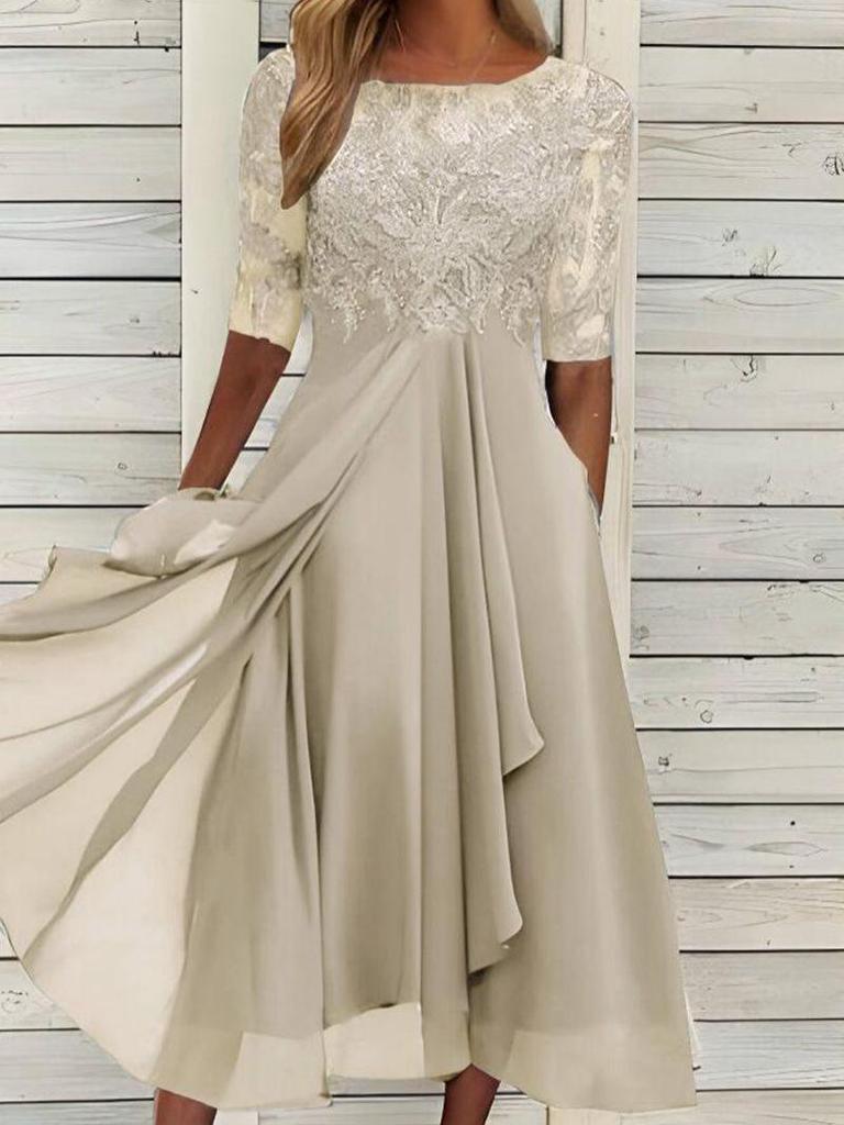 Vestido de Noche de Dama de Honor con Retazos de Gasa y Encaje Calado 2026