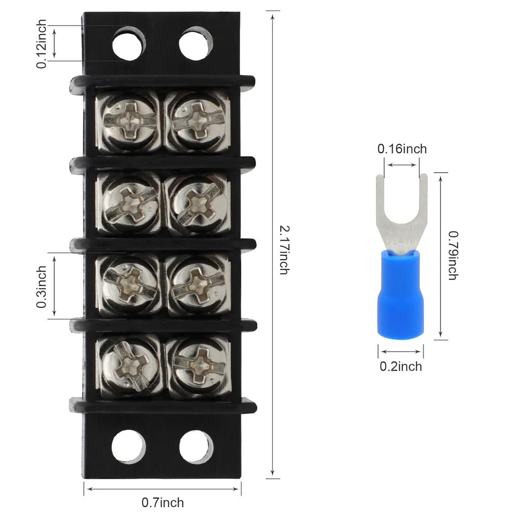 Terminal Block,2 Pack 4 Circuits 20-30A 200v-450v Dual Row Screw Terminals Strip +16 PCS Heat Shrink Wire Connectors