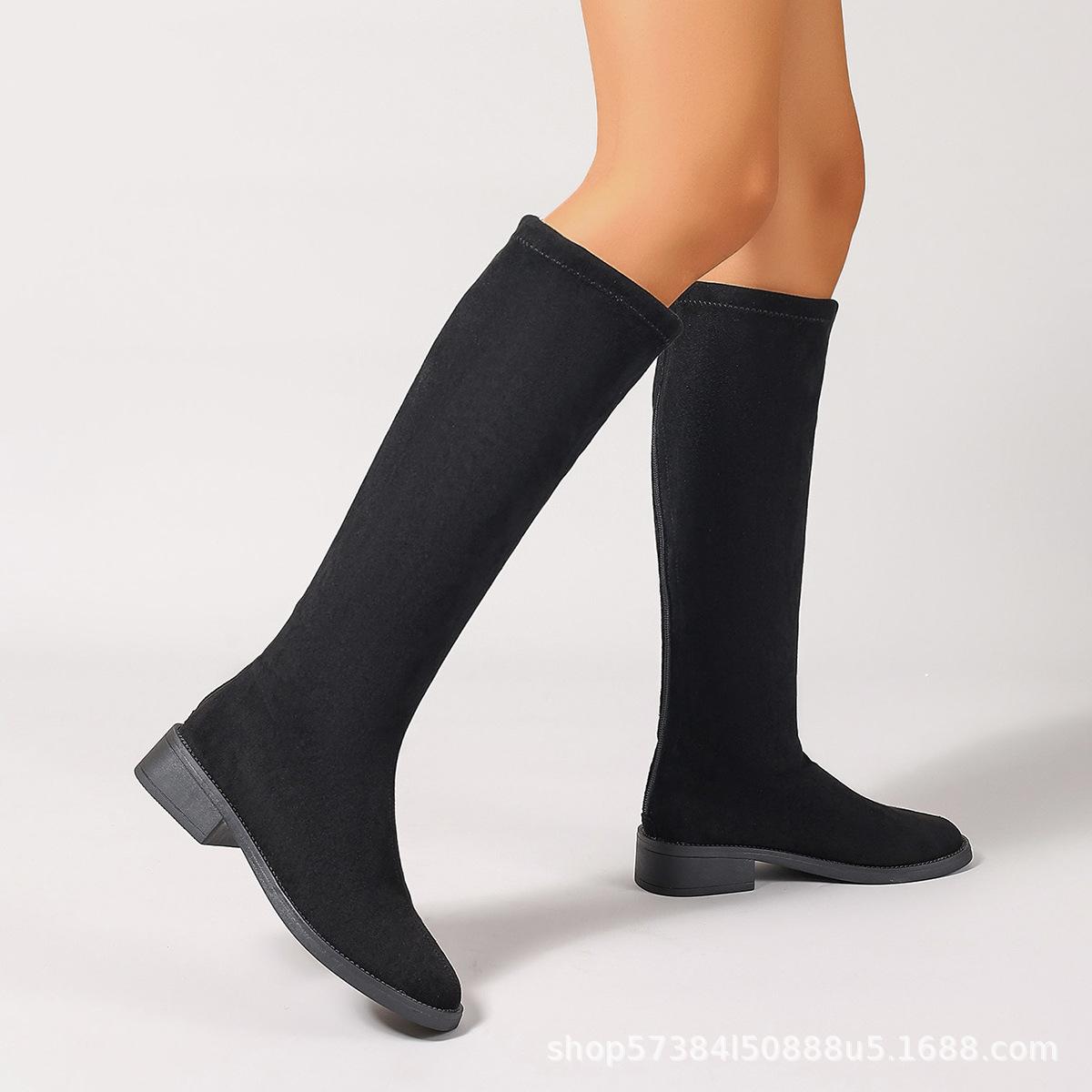 

Женские черные ботфорты 2025 новая осенняя обувь на высоком каблуке на плоской подошве замшевые на толстом каблуке 35 чёрный