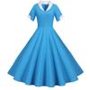 Europäisches & Amerikanisches Sommerkleid mit kurzen Ärmeln, Kragen, einfarbig, lässig, mit weitem Saum
