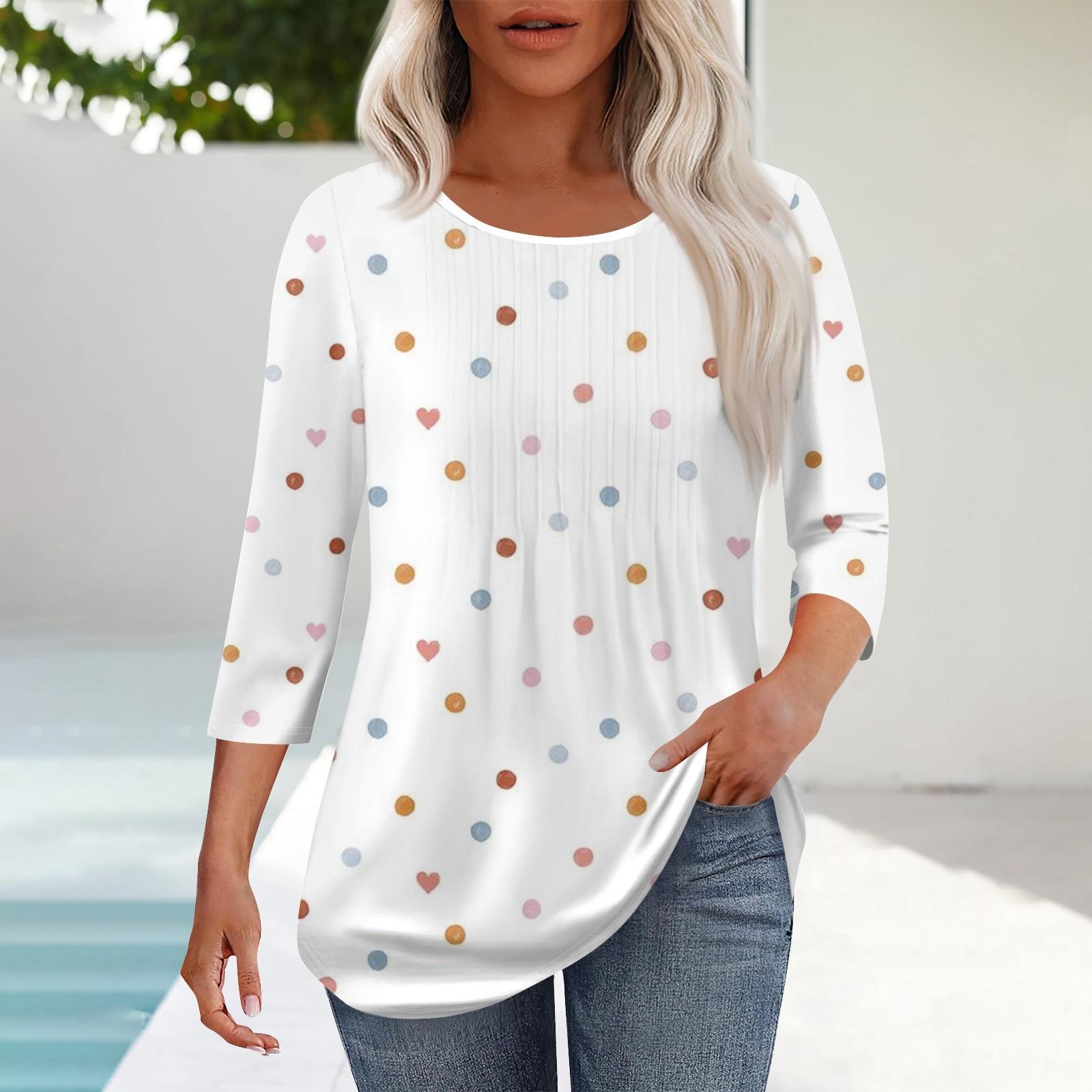 

Женская мода повседневный цветочный принт плиссированный круглый вырез повседневный рукав три четверти весна и лето топ XXXL белый