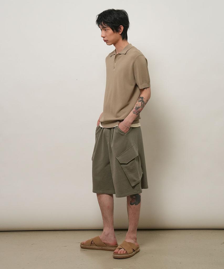 GENERALIDEA Man Temperature Cut Cool Button Collar Half Knit [Taupe] / Gf2Mkp013