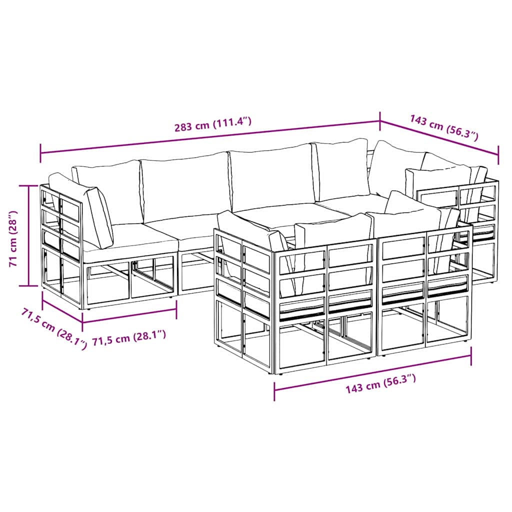 7 Piece Black Steel Garden Sofa Set with Cushions