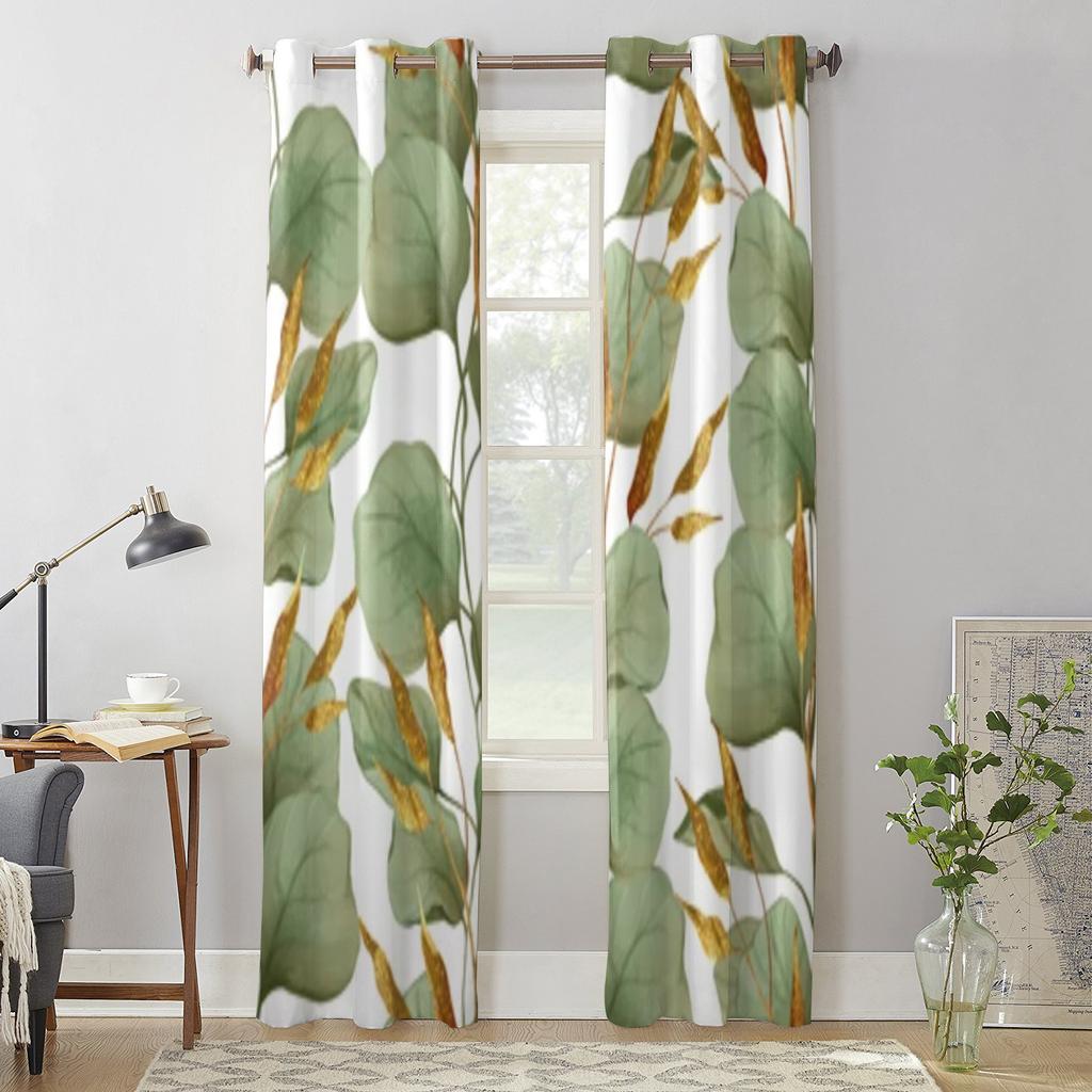 Grüne Blätter auf weißem Hintergrund Fenstervorhang für Wohnzimmer Schlafzimmer Dekoration Vorhänge Luxus Küchenvolantvorhänge