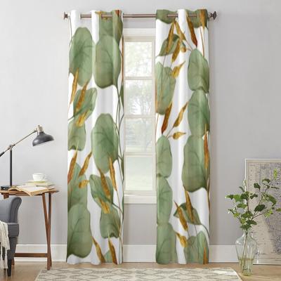 Green Leaves On White Background Window Curtain For Living Room Bedroom Decoration Curtains Luxury Kitchen Valance Curtains