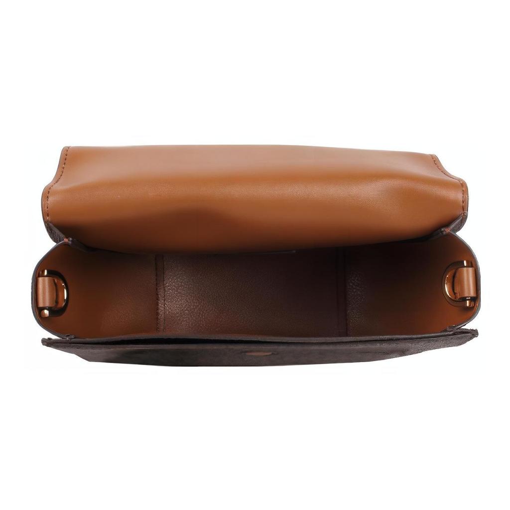 Michael Kors MK Emilia Commuter Fashion Design Classic Monogram Color Block Leather Saddle Bag Women Shoulder Bag Dark-Brown Brown 35S2GU5C1B-BROWN