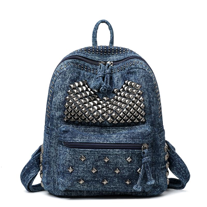 Denim Backpack Punk Rivet Backpack