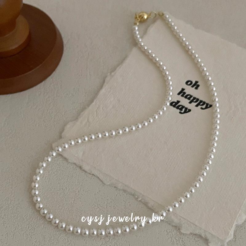 Cui Yan S925 Sterling Silver Korean Style Pearl Magnetic Clasp Necklace for Women - Elegant Versatile Clavicle Chain