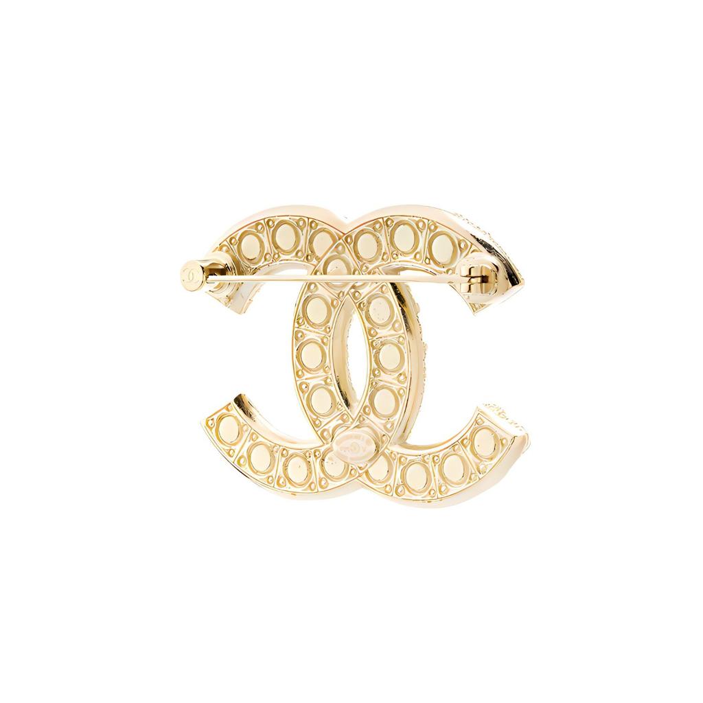 Chanel CC Brooch Artificial Crystal Women Brooch Gold White A64762-Y09530-Z2048