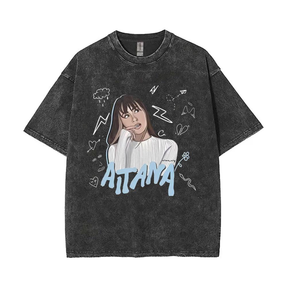 

Washed Vintage Singer Aitana Graphic Tshirt CUARTO AZUL Print Tshirts Men Women Fashion Pop Music T Shrit Streetwear Fans Gift S