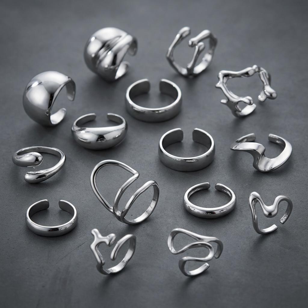 15Pcs Y2K Liquid Metal Irregular Rings Set for Women Silver Color Punk Grunge Goth Geometric Open Ring Kit Party Jewelry Gift