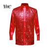 Sequin Embellished Men Shirt Luxury Sequins Performance Lapel Long Sleeve Single-Breasted Lightweight Wedding Stage Slim Fit Formal Casual Tops