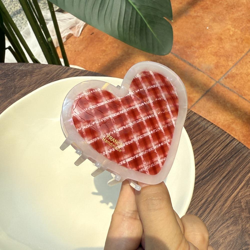 Korean Style Acetic Acid Hair Claw Elegant Plaid Hair Claw Hair Accessories Heart Shark Clip  Gifts