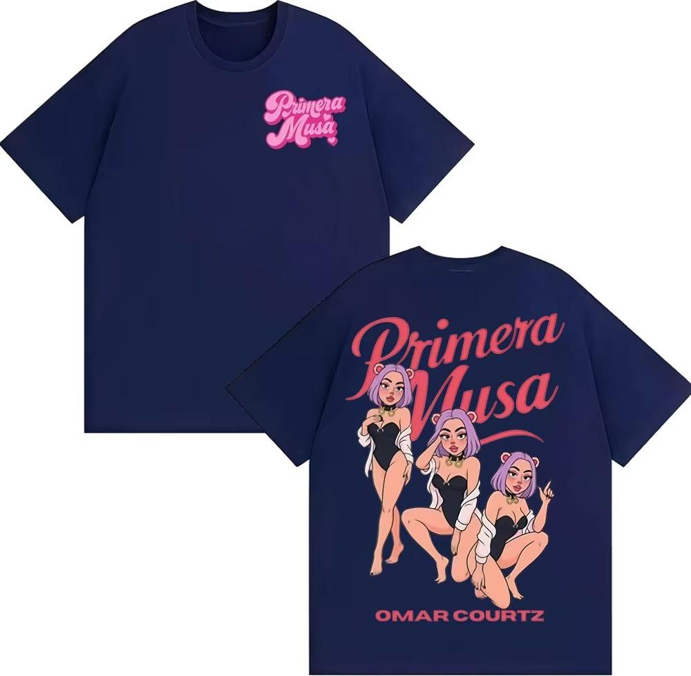 Omar Courtz Primera Musa World Tour 2026 Graphic Tshirt Retro Hiphop Summer Print Pure Cotton Casual Shortsleeved top