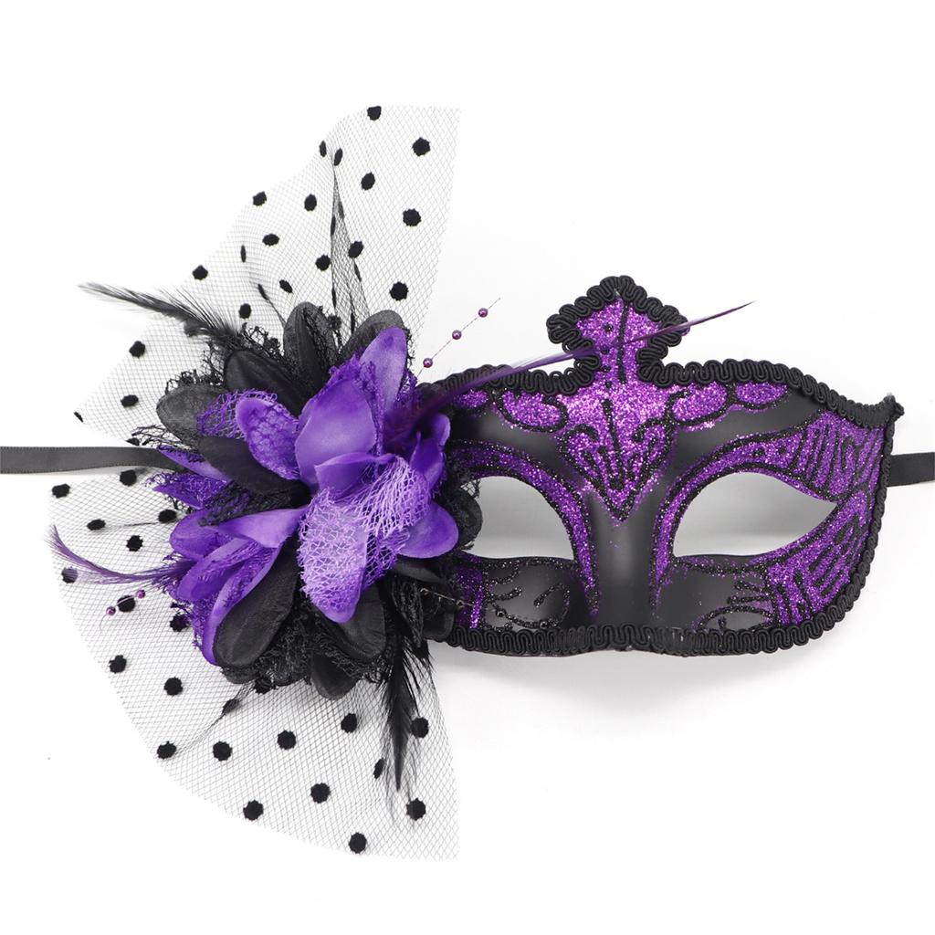 Feathered Masquerade Mask Halloween Party Eye Mask Flower Decoration Masquerade Half Face Mask for Women Cosplay