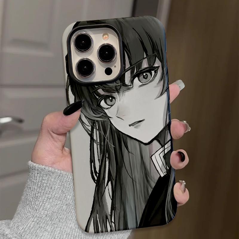 Sublimation Coated Glossy Phone Case Hard Plastic + Soft Shell Demon Slayer: Kimetsu no Yaiba Patterned Full Protective Back Cover for iPhone Samsung