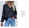 2022 Lace Patchwork Long Sleeve V-Neck Blouse - Women's Spring & Autumn Fashion