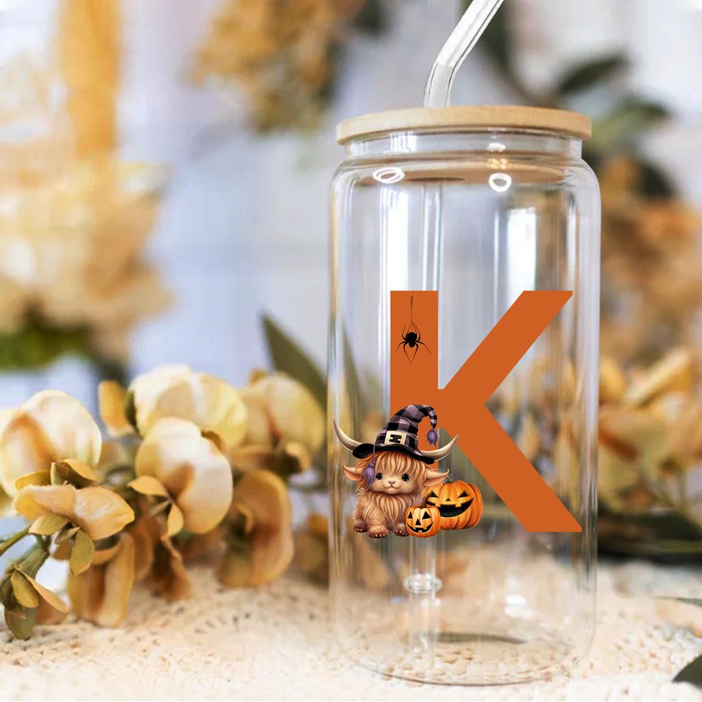 16oz 26 Buchstaben A-Z Libbey Trinkglas Kaffeetasse Mason Einmachglas mit Bambusdeckel & Strohhalm Sommer Getränkegeschirr Glasflasche Hochzeitsgeschenke