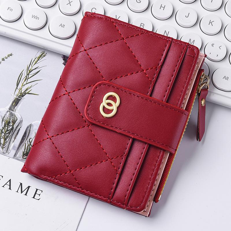 Женский короткий кошелек в корейском стиле с множеством отделений для карт и вышивкой красный 850₽