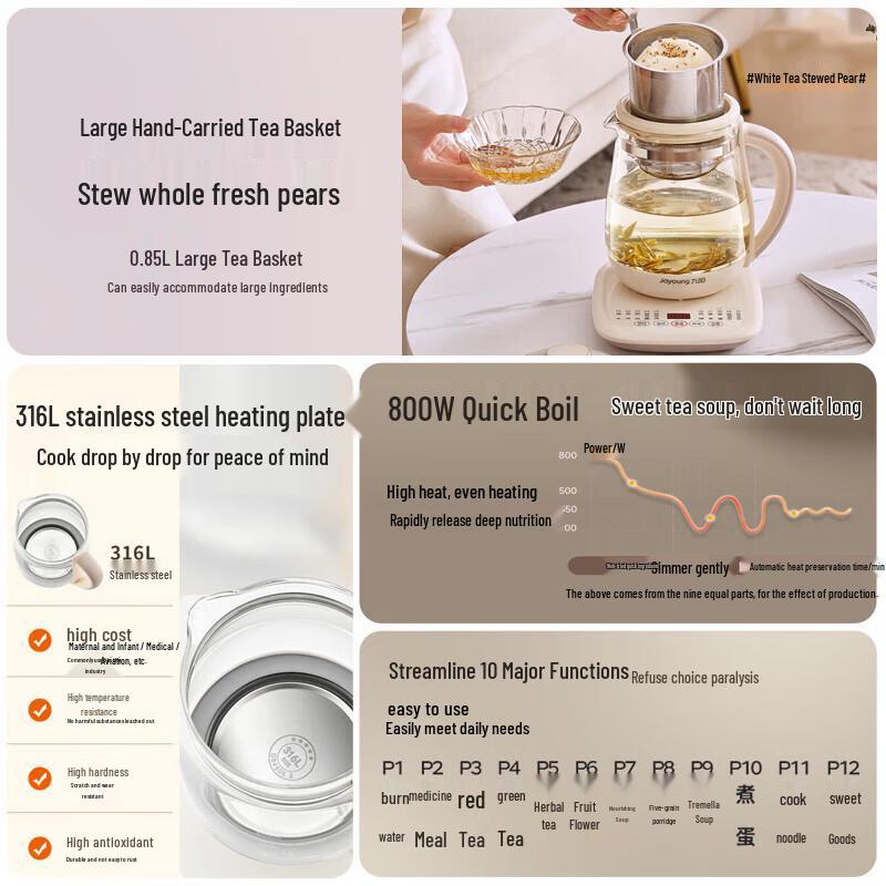 Joyoung 1.5L Smart Health Kettle with Tea Infuser CN Plug (adapter Included)