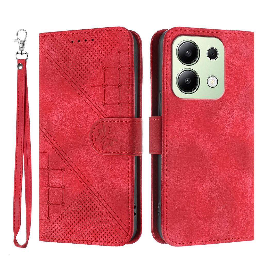 For Xiaomi Redmi Note 13 4G Leather Wallet Case Butterfly Flower Imprinted Phone Cover with Strap