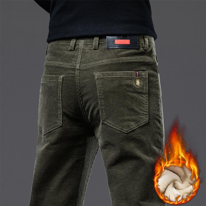 Мужские зимние утепленные деловые брюки, однотонные повседневные прямые вельветовые брюки в полоску 28