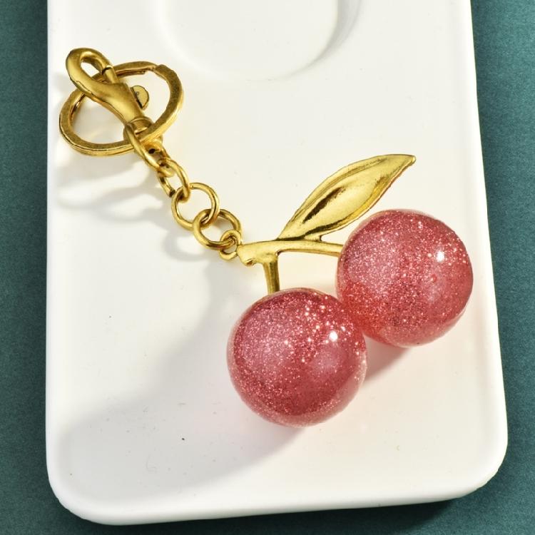 Fashionable Cherry Key Rings Stylish Cherry Bag Ornament Keychain Crystal Alloy Versatile Key Rings Accessory
