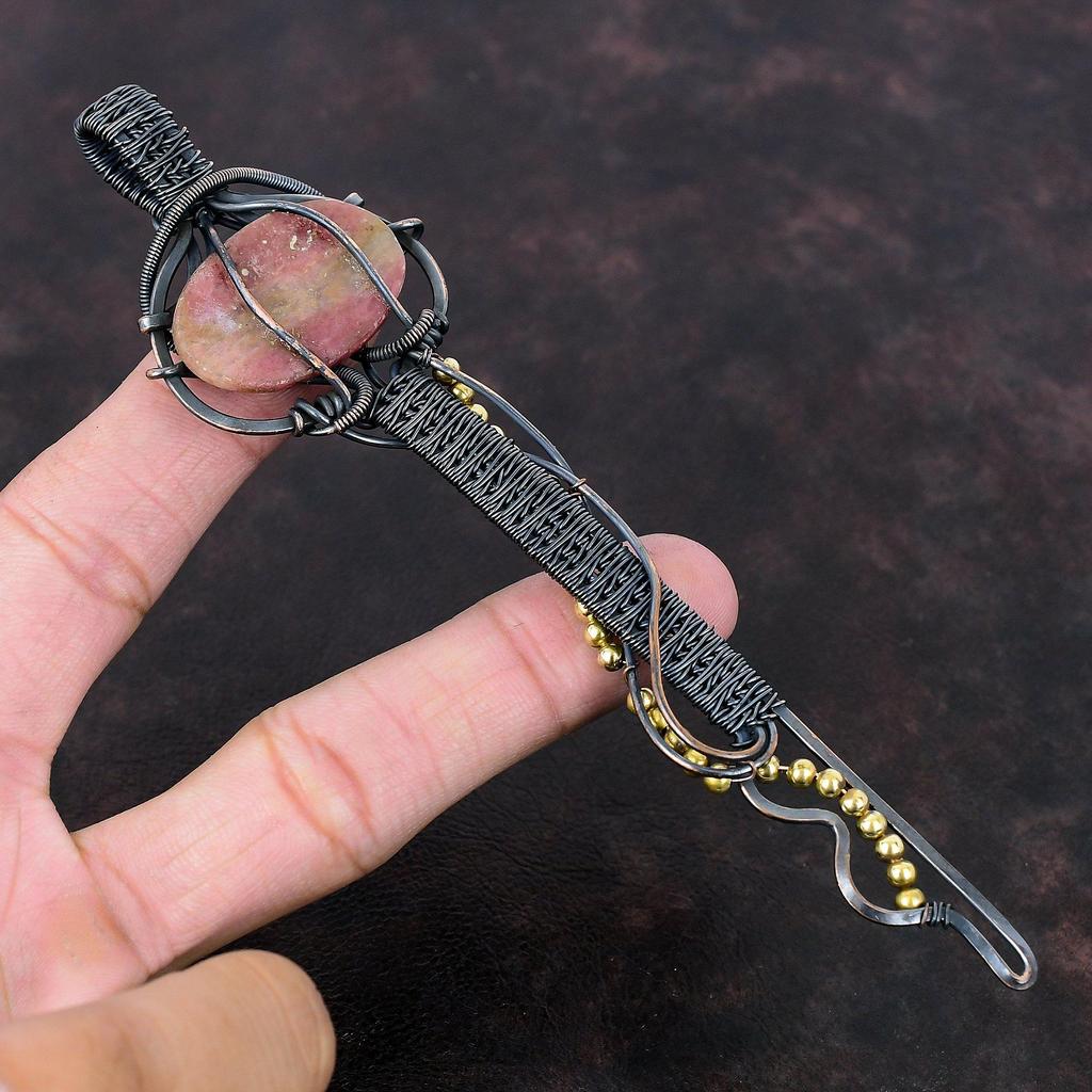 Rhodonite Pendant Copper Wire Wrapped Jewelry Gemstone Pendant Key Pendant Copper Wire Wrap Pendant Handmade Brand New Jewelry Wedding Gift