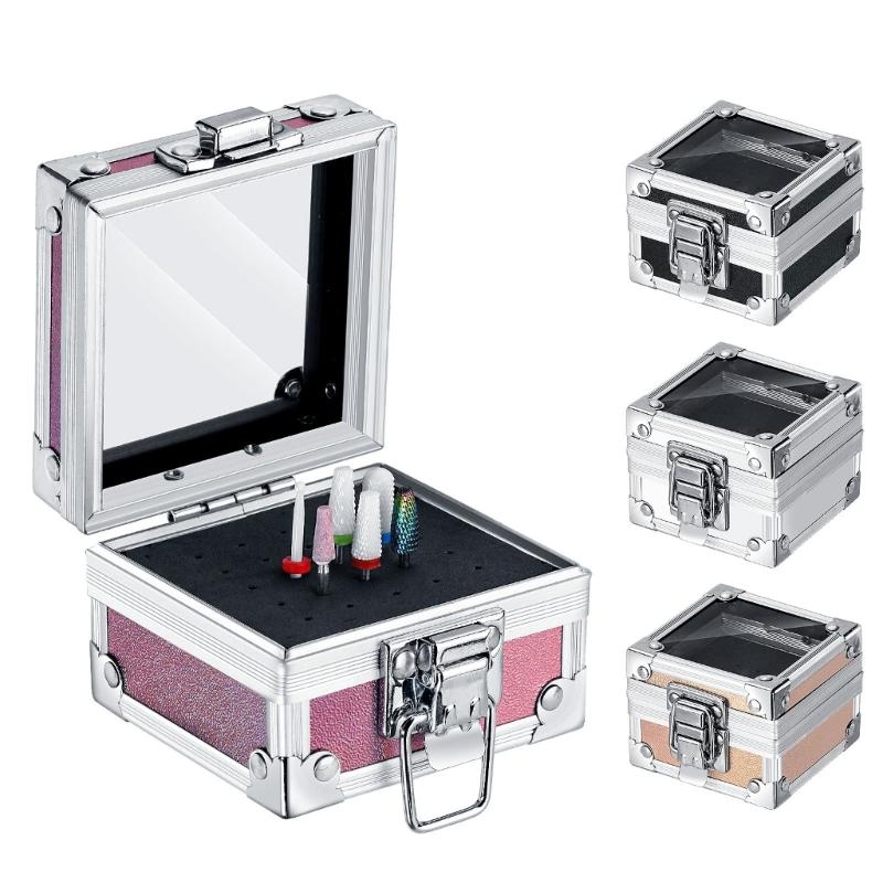 Professional Manicure Drill Bit Stand Display Case Compact Metal Storage Container With 25 Holes Nail Bits Organized