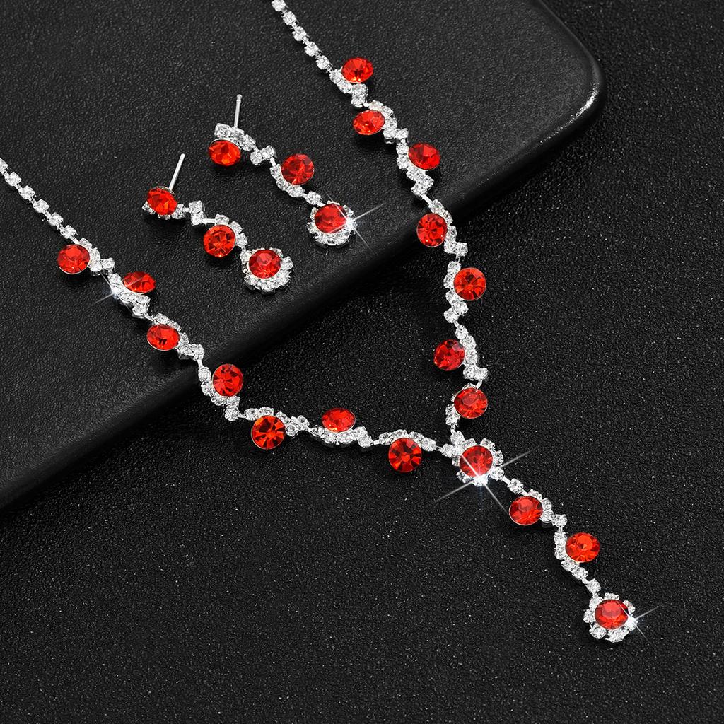 Multi-Color Jewelry Set New Shiny Full Diamond Women'S Wedding Jewelry Necklace Earrings Bracelet Three-Piece Set