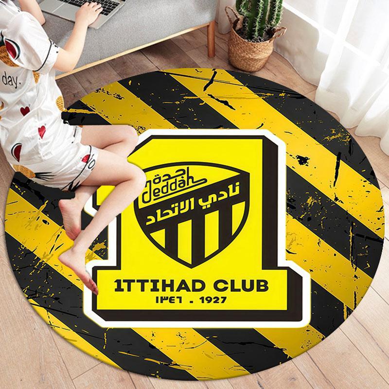 Al-Ittihad FC Round Area Rug,Carpet Rug for Living Room Bedroom Sofa Playroom Decor,Non-slip Floor Mat