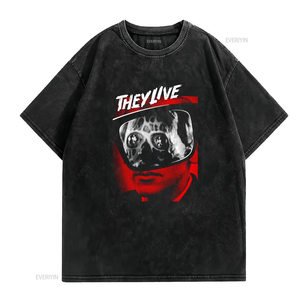 Vintage S They Live Sci Fi Horror Alien Print Casual Streetwear T Shirt Vintage Washed Designer Clothes Homme Breathable