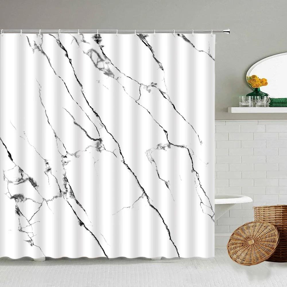 Marble Striped Shower Curtain For Bathroom, Waterproof Screen With Hook, White, Gray, Gold, Black, Decorative Accessories