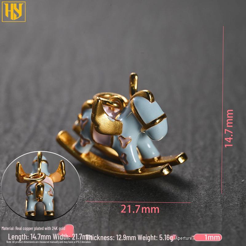 Gold-Plated Enamel Rocking Horse Pendant Bead Accessory