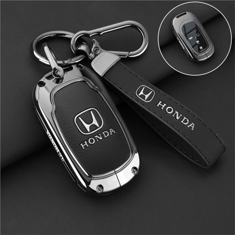 Zinc Alloy+ Leather Car Key Case Cover Shell Accessories For Honda 2022 2023 2024 Accord Civic HR-V CR-V Pilot Sport SI EX EX-L XA6