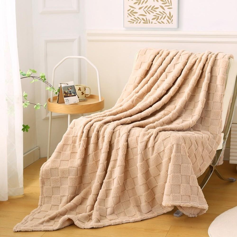 Universal Thick Warm Fleece Blanket Solid Color Plush Soft Sofa Blanket Comfortable Square Texture Warm Blanket Home Use