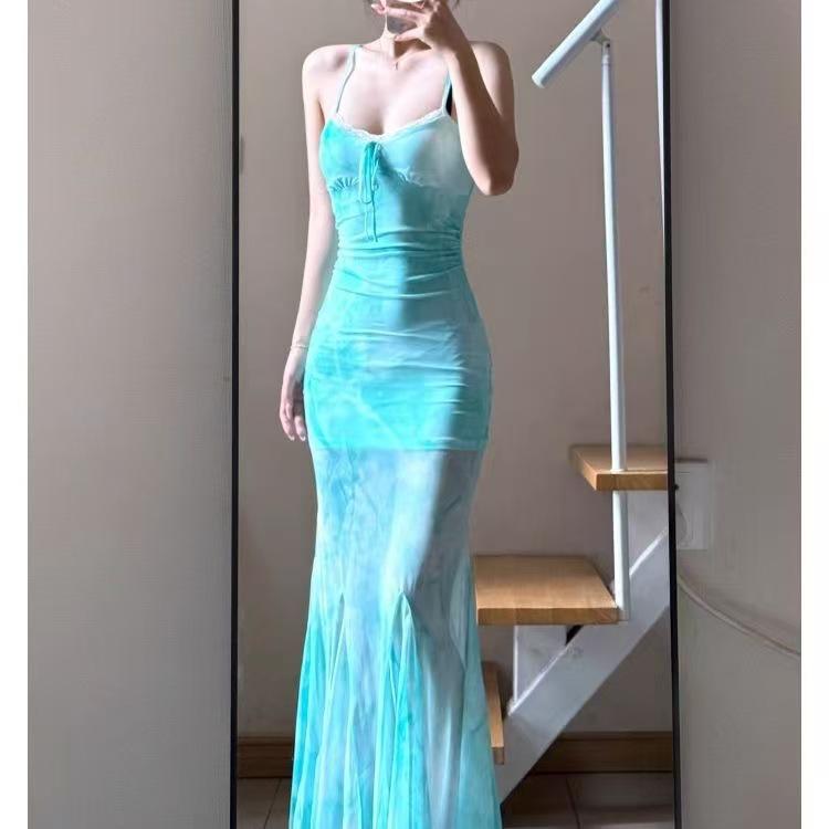 Summer Pure Desire Patchwork Slim-fit Fishtail Camisole Dress